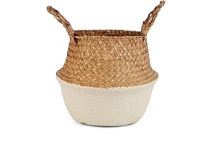 BlueMake Woven Seagrass Belly Basket for Storage, Laundry, Picnic, Plant Pot Cover, and Grocery and Toy Storage (Medium, Sand)