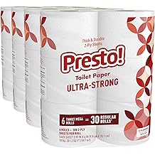 Amazon Brand - Presto! 2-Ply Ultra-Strong Toilet Paper, 24 Mega Rolls Toilet Paper = 120 regular rolls, 308 Sheet (Pack of 24