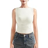 SUUKSESS Women Double Lined Going Out Basic Tank Tops Ruched Summer T Shirts