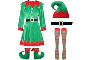 YuDanae Women Christmas Elf Costume Set Xmas Elf Dress Christmas Women Costume Santas Helper Costume Female Adult Elf Outfit