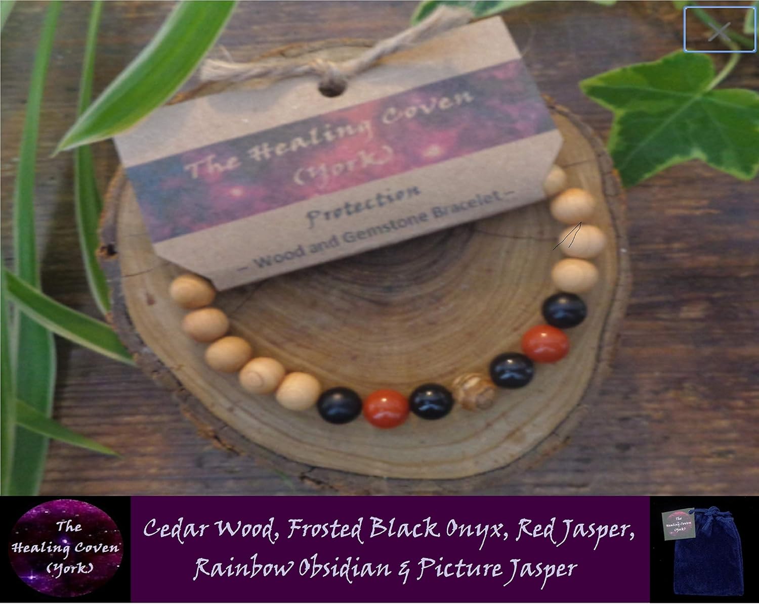 Protection Wood Gemstone Bracelet Cedar Wood Frosted Black