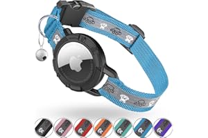 ODOKELE Reflective AirTag Cat Collar, Integrated Cat Tracker Collar with Air Tag Holder and Bell, Safety Elastic Band Cat GPS Collars for Girl Boy Cats, Kittens and Puppies (Blue, S)