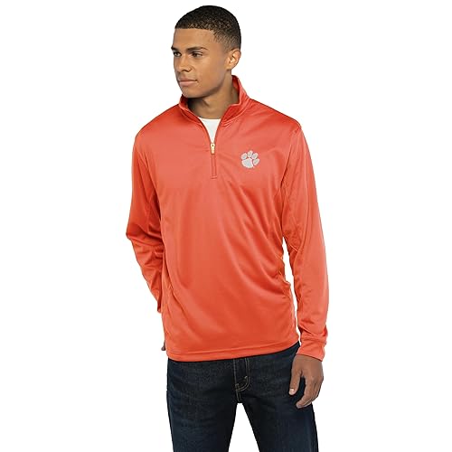 Vantage Apparel Men's Collegiate Micro Mesh Performance Team Color 1/4 Zip Pullover, Clemson Tigers, Orange, Small
