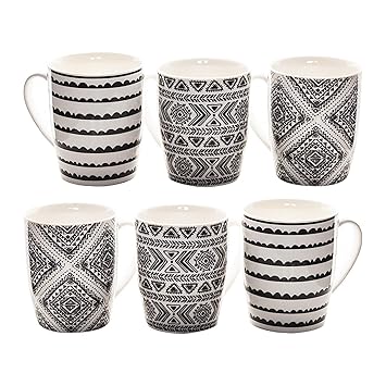6 XXL Kaffeebecher Set Keramik 400ml in Schwarz/Weiß Design für Ihr liebstes Heißgetränk für Kaffee, Cappuccino und Latte Mac