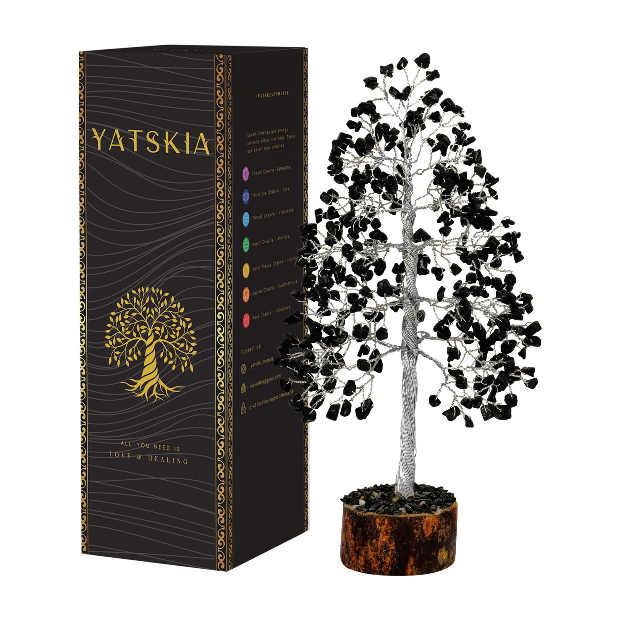 Black Tourmaline Crystals - Crystal Tree - Meditation & Spiritual Gift - Good Luck Charm - Feng Shui Decor (10 Inch)