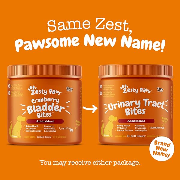 ZESTY PAWS CRANBERRY SUPPLEMENT FOR DOGS – BLADDER CONTROL FOR DOGS – URINARY TRACT SUPPORT – CRANBERRY CHEWS WITH D-MANNOSE, VITAMIN B6 & L-ARGININE – IMMUNE & GUT SUPPORT – BACON – 90 COUNT