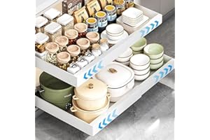 Pull Out Cabinet Organizer,Expandable(12.6"-19.7") Slide Out Drawers for Kitchen Cabinets Deep16.5" Fixed with Adhesive Film 
