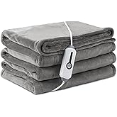 LaffyLo Electric Heated Blanket Full Size 72"×84", Luxurious Breathable Flannel with 4 Heat Settings, 10-Hour Auto Shut-Off & Overheat Protection, for Bed & Couch, Cozy Gift - Light Grey