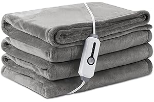 LaffyLo Electric Heated Blanket Full Size 72×84, Breathable & Luxurious Flannel,Soft Warm Gift with Over-Heat Protection,4 Heating Levels & 10 H Auto Shut Off, Machine Washable, Light Grey