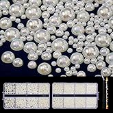 6540PCS Off-White AB Resin Flat Back Pearls Rhinestones,Mixed Size 2/3/4/5/6/8/10mm Half Round Pearl Beads Nail Gems Rhinestone with Tweezers and Picker Pencil for Crafts Nail DIY Decoration