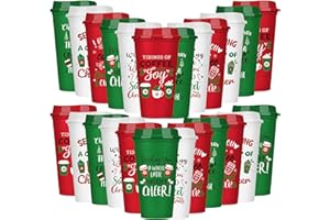 SiliFine 24 Pcs Christmas Reusable Coffee Cups Gift for Women 16 oz Plastic Coffee Cup Tumblers with Lid Thank You Travel Mug Gifts for Hot and Cold Drinks Holiday Party Supplies
