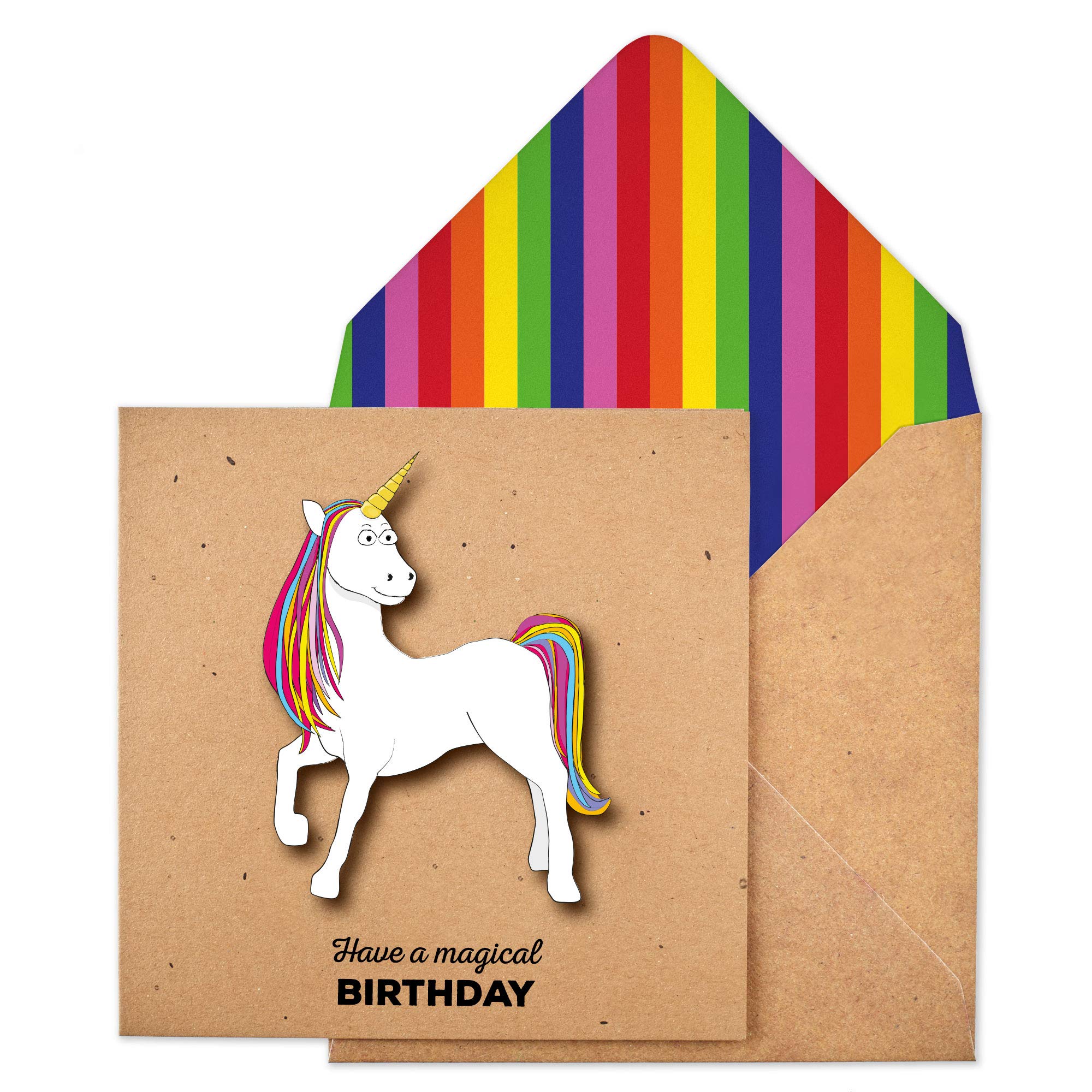 Have A Magical Birthday Unicorn Handmade Greeting Card with Rainbow Envelope