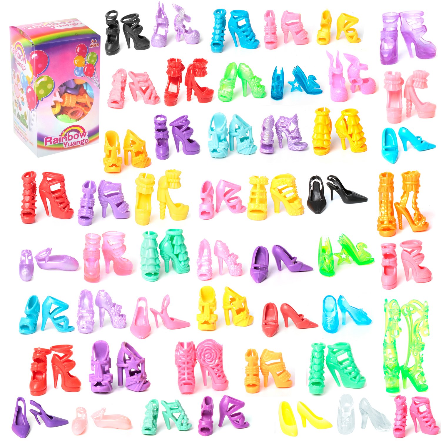 Barbie Doll Shoes Lot Ultimate Rainbow Colors Deluxe Shoe Pack Set