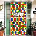 Colorful Cube Birthday Party Backdrop Banner Puzzle Game Themed Door Cover Colorful Plaid Block Backdrop for Boys Girls Birthday Party Photo Photography Prop Booth Background 35.4x72.8in-BECKTEN