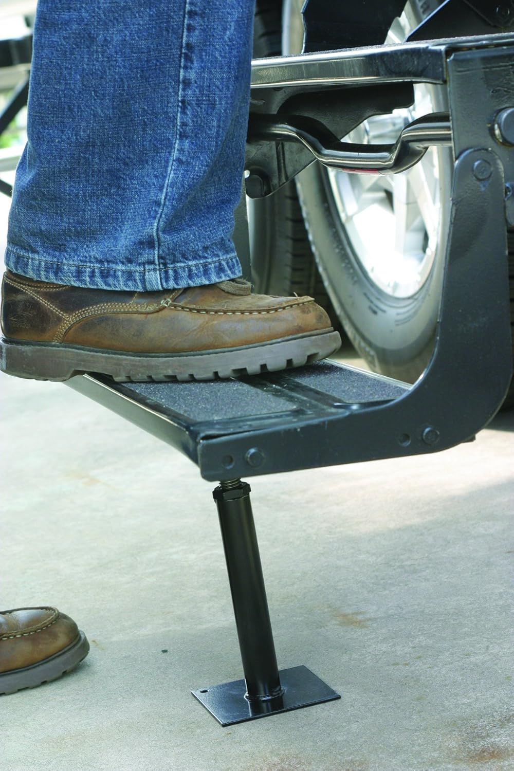 Camco Self-Stor Step - Mounts Under RV Steps to Stabilize Steps and Prevent RV Movement and Swaying, Lifts Up For Easy Storage After Use , One Time Installation (43671): Automotive