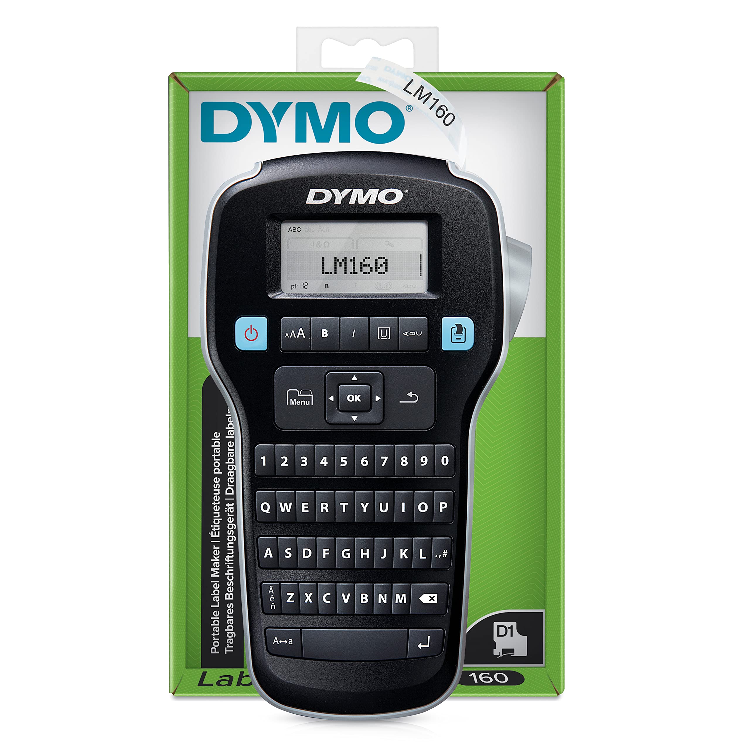 DYMO LabelManager 160 Label Maker | Handheld Label Printer with QWERTY Keyboard | Includes Black & White D1 Label Tape (12mm) | For Home & Office