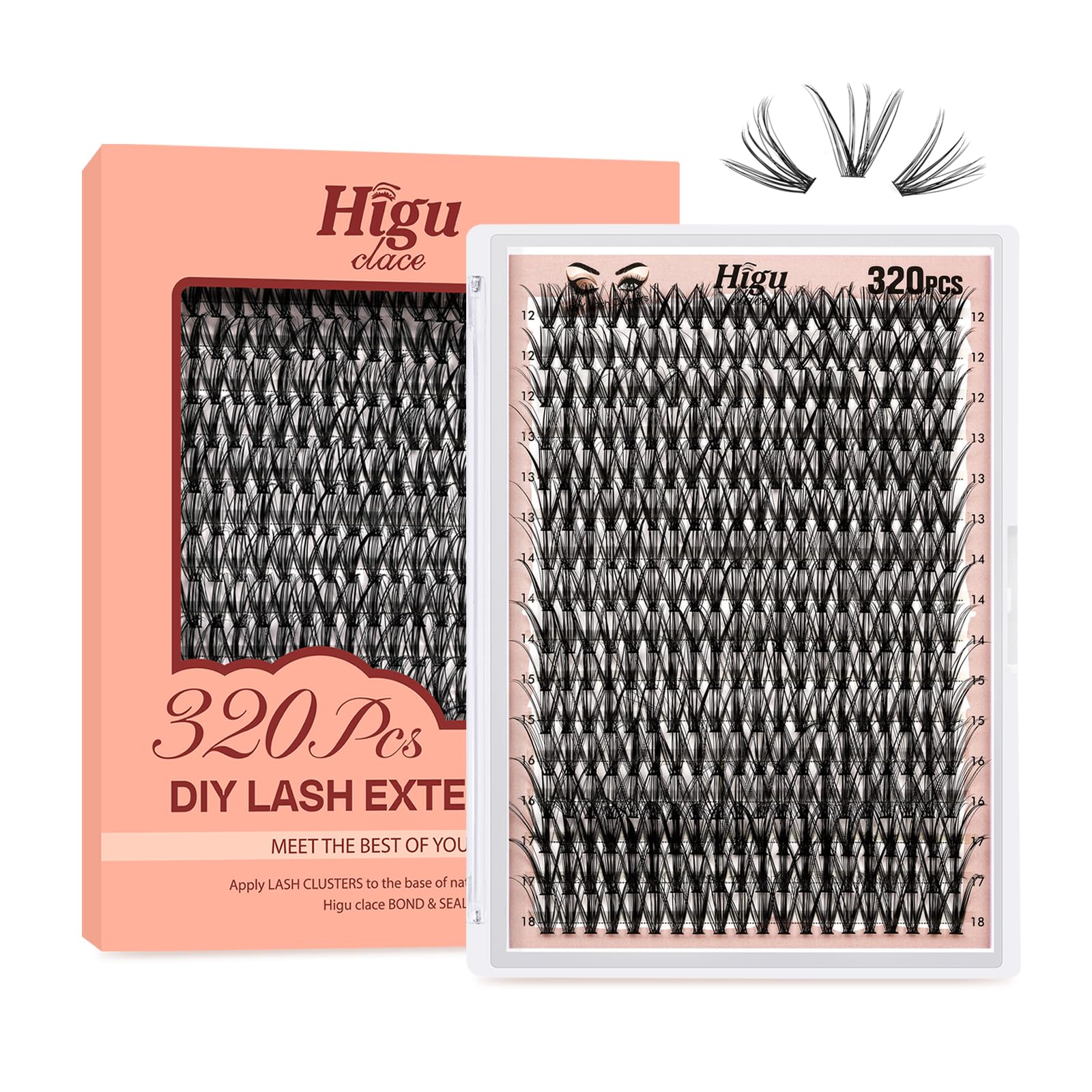 Higu clace Individual Lashes Cluster 320pcs, C curl Lash Clusters 30D DIY Individual Eyelashes 12-18mm Mixed,Wispy Lash Extension Reusable False Lashes Clusters(30D Ccurl 12-18mm) — image 1