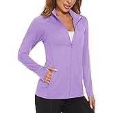 MAGCOMSEN Women's UPF 50+ Lightweight Athletic Jacket Sun Protection Full Zip Long Sleeve Shirts Hiking Outdoor Pockets