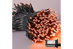 YEGUO 66ft 200 LED Orange Halloween Lights Outdoor Waterproof, Green Wire Christmas String Lights Indoor, 8 Modes Twinkle Tree Lights Plug in with Timer Memory