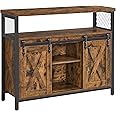 VASAGLE Buffet Cabinet, Storage Cabinet, Sideboard with 2 Sliding Barn Doors, Adjustable Shelves, 13 x 39.4 x 31.5 Inches, for Living Room, Rustic Brown and Ink Black ULSC092B01