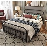 TUSEER Metal Bed Frame Queen Size with Vintage Headboard and Footboard Platform Base Wrought Iron Bed Frame (Queen,Black)