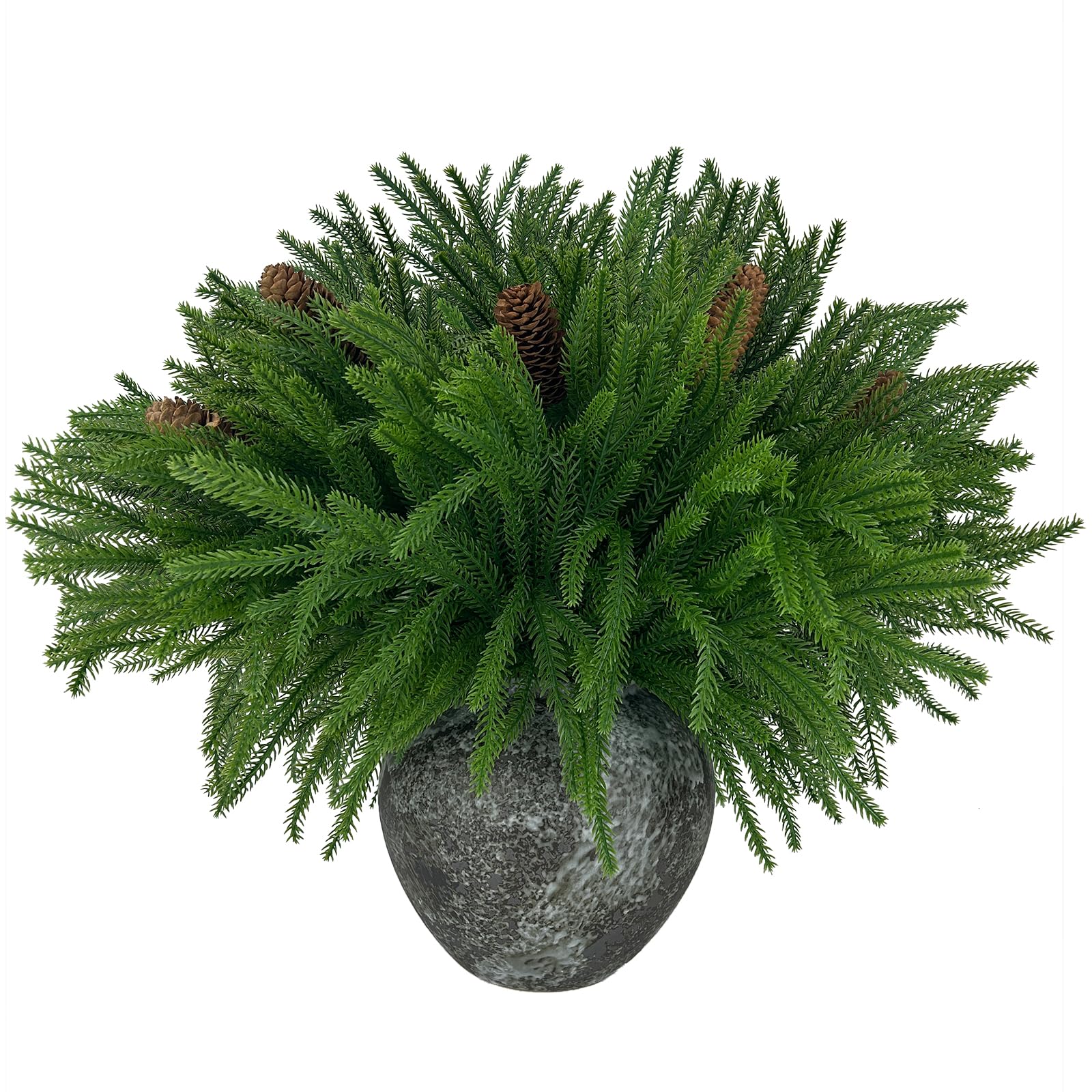 Photo 1 of 12 Pcs Realistic Christmas Pine 17.7 Inches norfolk pine stems with 5 Big Pinecone christmas decorations Lifelike Greenery Stems for Vases Cedar Wreaths Garland Outdoor Indoor Christmas Decorations