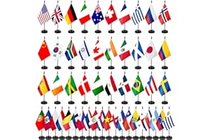 50 Countries Desk Flags Set, Flags of The World, International Flag Decorations with Stands, Mini World Cup Decorative Table 