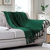 Homiest Fleece Throw Blanket with Fringe, Soft & Cozy Flannel Emerald Green Blanket, Lightweight Decorative Blanket for Sofa Bed Chair All Season (Forest Green, 50 x 60 Inch)
