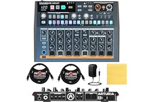 Arturia DrumBrute Impact Analog Drum Machine BUNDLE with 2x Pig Hog MIDI Cable 6ft, Power Supply, and Polishing Cloth - Beat Making Equipment with 10 Drum Sounds, 64 Patterns with 64 Steps