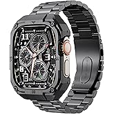 Classic Stainless Steel Case with Band Compatiable for 49mm Apple Watch Ultra 3/2/1 Bands for Men,Business Metal Apple Watch Bumper Case Cover with Strap for iWatch Bands,Black