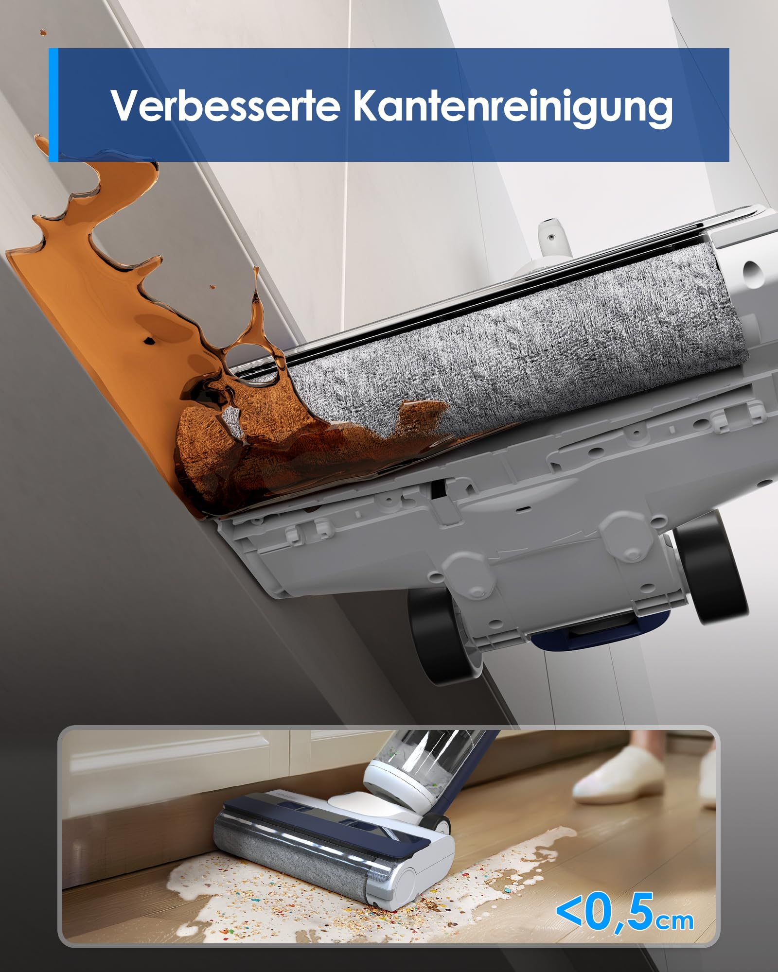 Tineco iFLOOR 5 Breeze Complete Nass Trockensauger, EIN-Schritt-Reinigung für Hartböden, Kantenreinigung <0.5cm, Dreifache Batterielebensdauer, Selbstreinigung, Leichtes Kabelloses Saugwischer, Blau 4