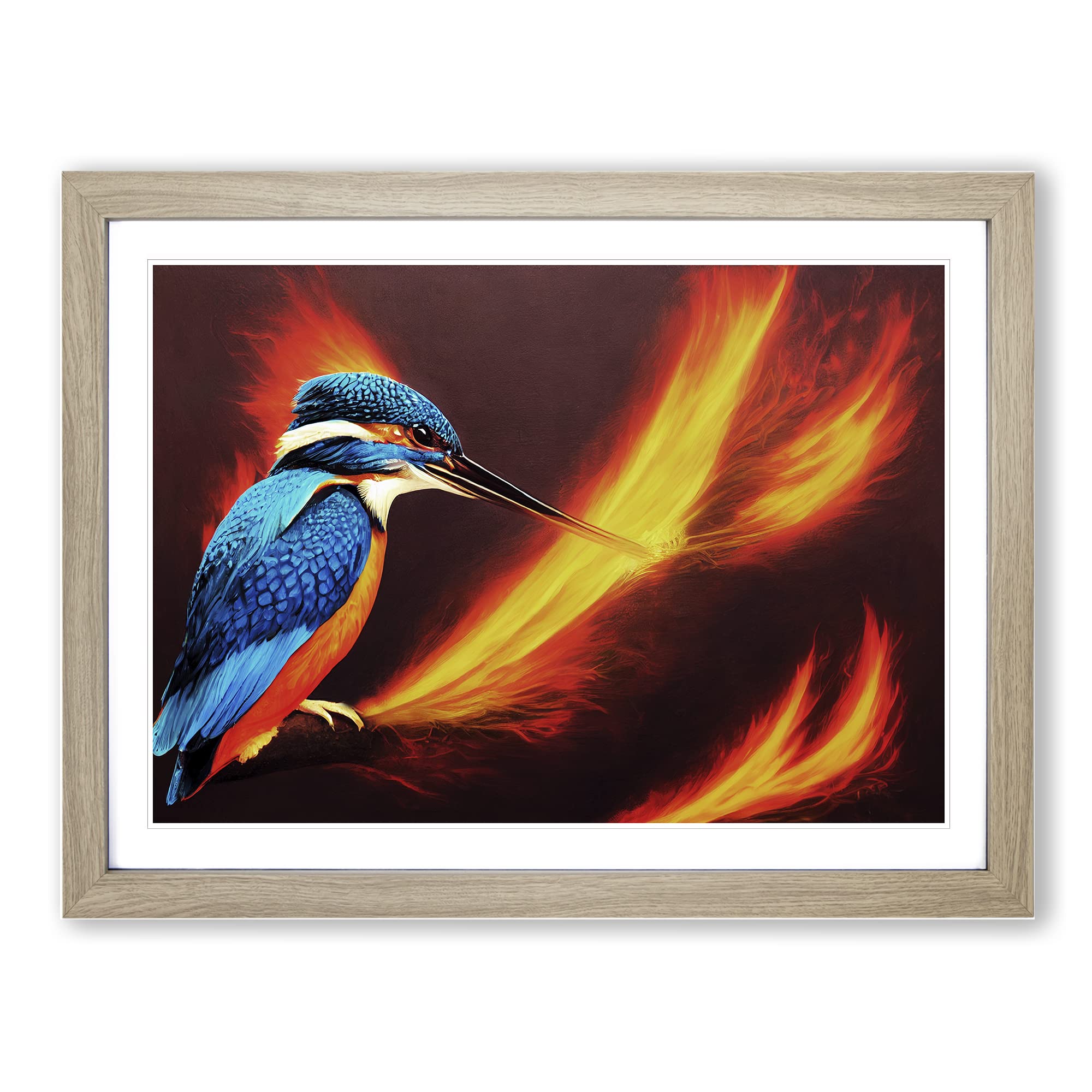 Astonishing Kingfisher Bird BLK Framed Print | A4 Oak Framed Wall Art | Ready to Hang | Modern Nature Picture | Living Room Bedroom Lounge Office