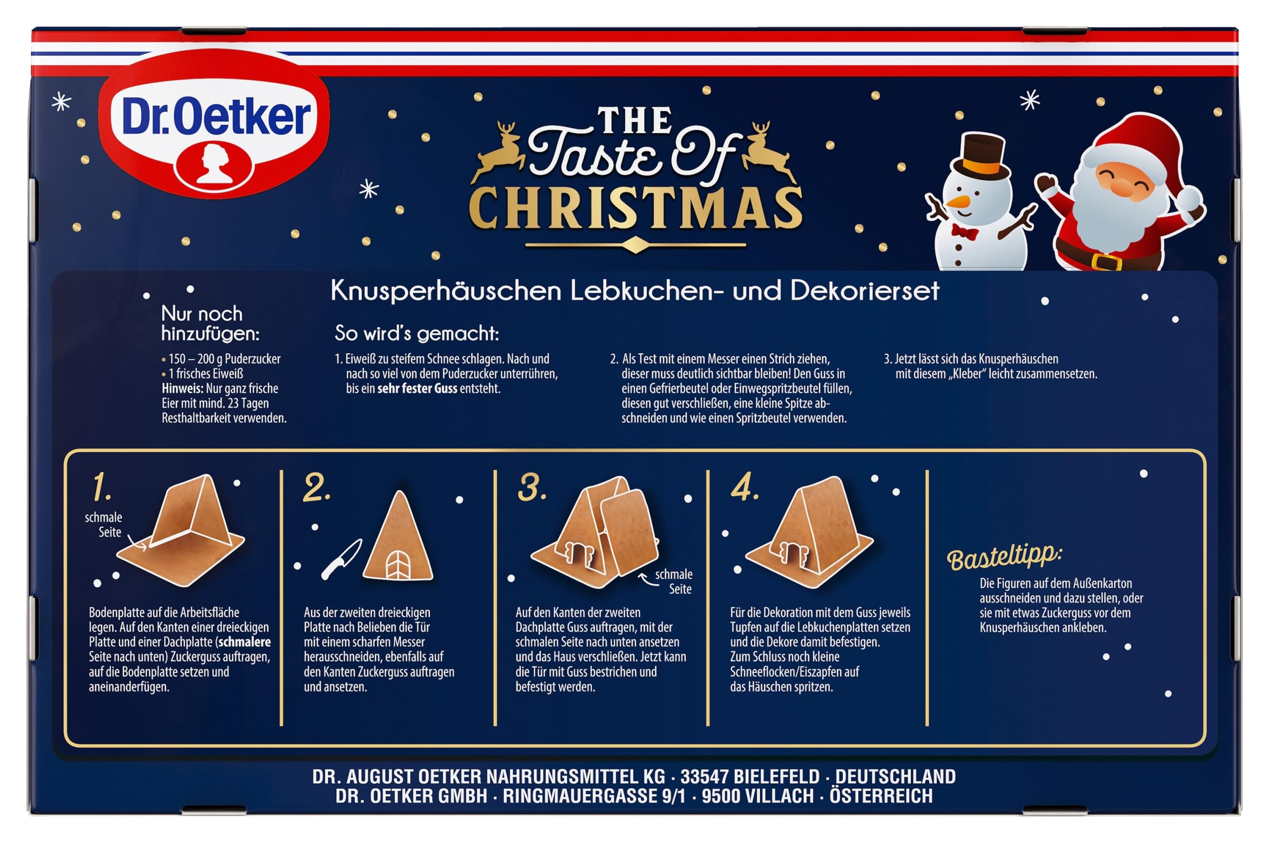 Dr. Oetker Knusper-Häuschen, Lebkuchenhaus und Dekorierset zum Basteln und Verzieren für die Weihnachtszeit - 1 x 403 g