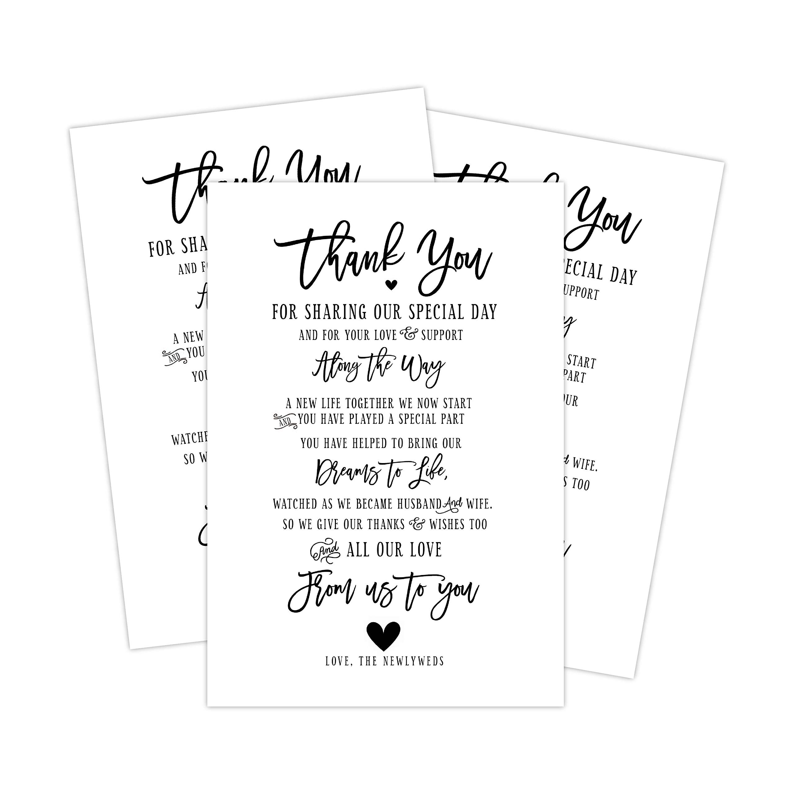 50 Wedding Thank You Place Setting Cards, Great For Adding to Your Table Centerpieces and Wedding Decorations for Receptions, Pack of 50 Cards