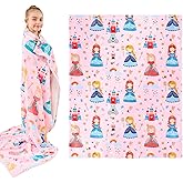 Wajade Kids Pink Princess Blanket for Girls Soft Fleece Blanket for Couch Sofa Bedroom Princess Fairy Tales Castle Throw Blanket for Kids Teens 50"x60"