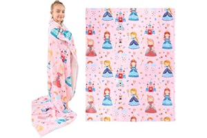 Wajade Kids Pink Princess Blanket for Girls Soft Fleece Blanket for Couch Sofa Bedroom Princess Fairy Tales Castle Throw Blanket for Kids Teens 50"x60"