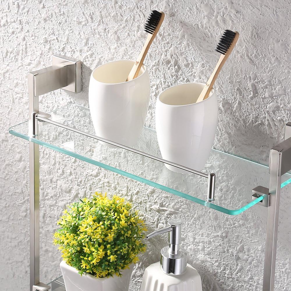 KES Bathroom Glass Shelf 2 Tier 16-Inch Tempered Glass Shower Caddy Bath Basket Stainless Steel RUSTPROOF Wall Mount Brushed Finish, A2420B-2: Home & Kitchen