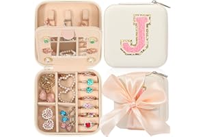 CHMI Travel Jewelry Case, White Travel Jewelry Box, Travel Jewelry Organizer, Travel Gifts for Women Girls, Jewelry Organizer Box, Birthday Gifts for Women, Christmas Gifts for Teens Girls - Initial J