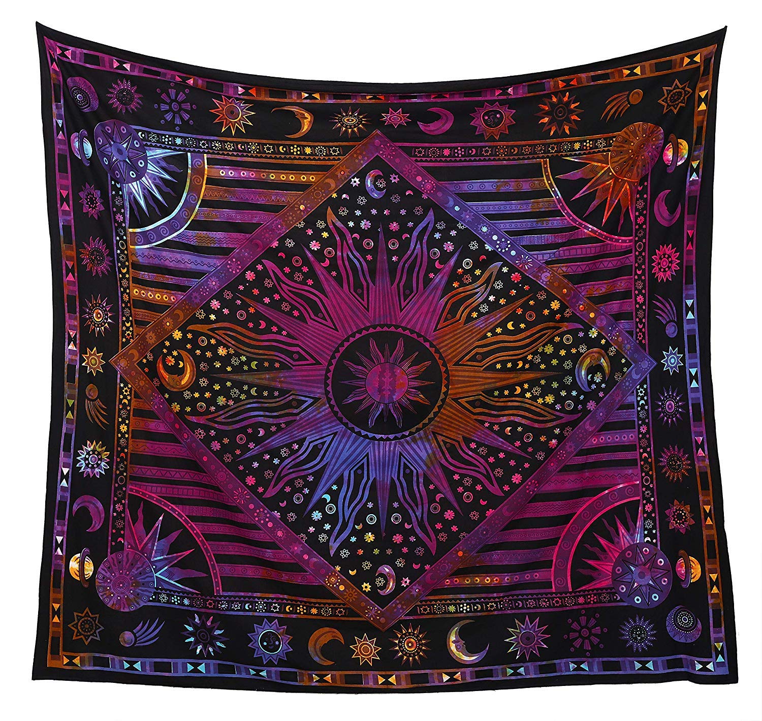 Popular Handicrafts Wall Hanging Tapestry For Bedroom Hippie Bohemian Design Indian Tapestries Bedspread 84 x 90 Inches (215cm x 230cm) Multicolor Tie Dye