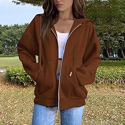 MKLUNJOP Womens Oversized Zip Up Hoodie Zip Up