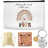 SEAOYOZO 50th Birthday Gifts for Women Her, 1975 50 Year Old Birthday Decoration Makeup Bag With Natural Stone Bracelet And Keychain, Gifts for Woman Her, Mom Sister, Teacher, Grandma, Friends