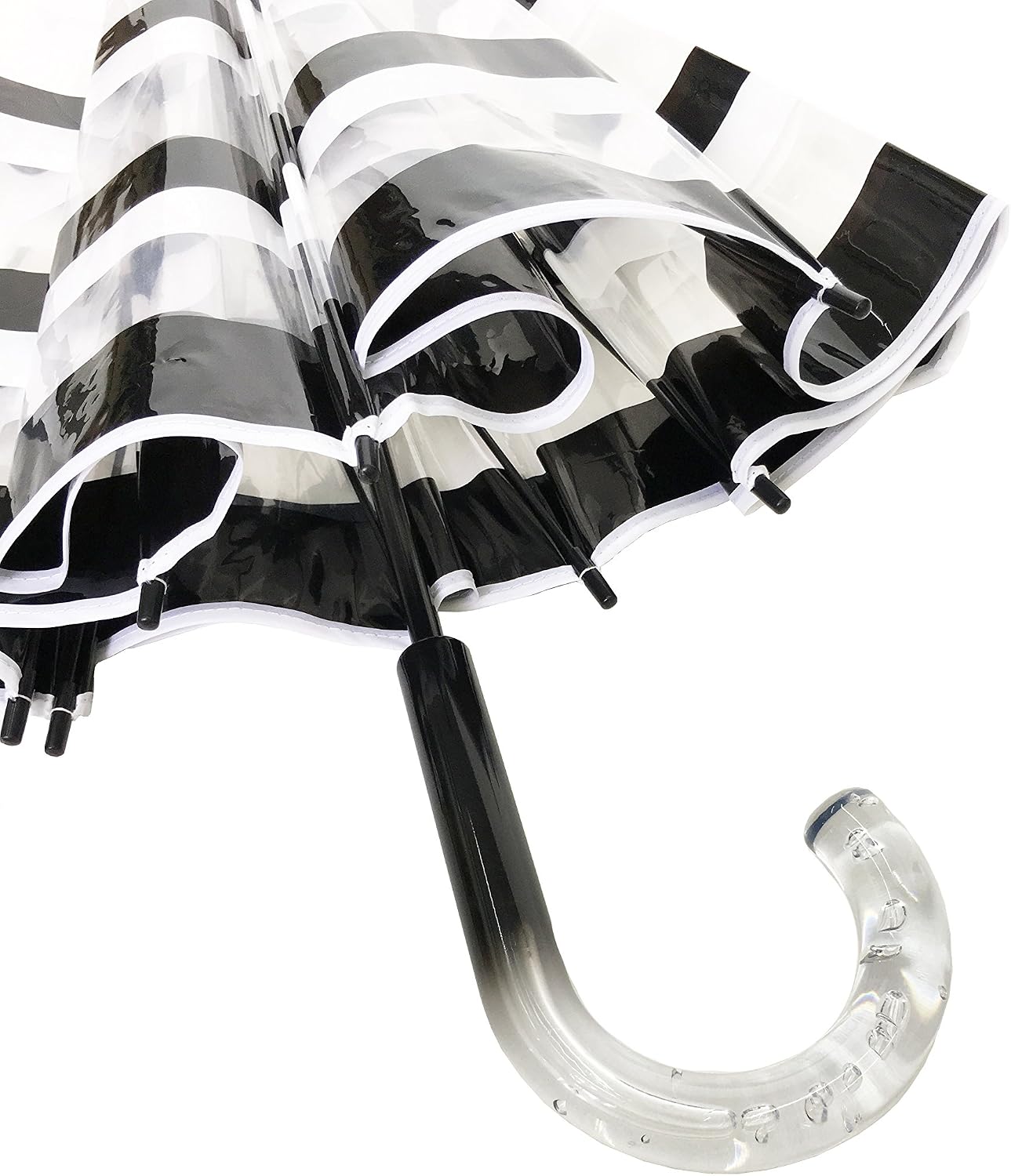 SMATI - Lady’s Clear Birdcage Umbrella with Contemporary Black and White Stripes, Transparent, Windproof, Auto open, Crystal Handle - Image 5