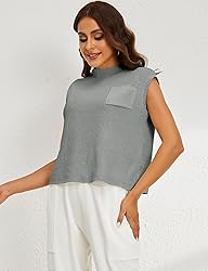 Himosyber Women's Solid Sleeveless Vest Mock Neck