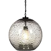 CASAMOTION Pendant Light Fixtures Hand Blown Glass Drop Ceiling Hanging Lighting Rustic Farmhouse Kitchen Island Clear Marble