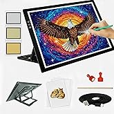 Rechargeable A3 Light Pad for Tracing Drawing - 8 Brightness Levels + 3 Light Colors - with 2500mAh Battery Powered and Foldable Stand for Diamond Art Painting, Animation, Skecth, Weeding Vinyl
