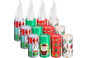 Yexiya 12 Pcs Christmas Car Tissue Holder with Facial Tissue Bulk Xmas Cylinder Car Tissues Boxes Round Tube Face Towel Holiday Napkins Box for Travel Home