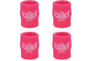 Breast Cancer Awareness Wristbands, Oaoleer Pink Ribbon Sweatbands Sports Wrist Sweatbands for Tennis Football Basketball Running Yoga and Supporting Breast Cancer Awareness Month