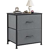 DUMOS Nightstand Small Dresser with 2 Fabric Drawers Side Bedroom End Table Kids Bedside Storage Furniture for 20 inch Tall Night Stand for Closet, Entryway, College Dorm, Grey