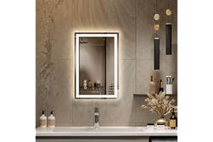 Hiefcce 16"x24" LED Bathroom Mirror with Light, 3 Color Lights, Anti-Fog, Backlit + Front Lighted Mirror for Bathroom Shatter