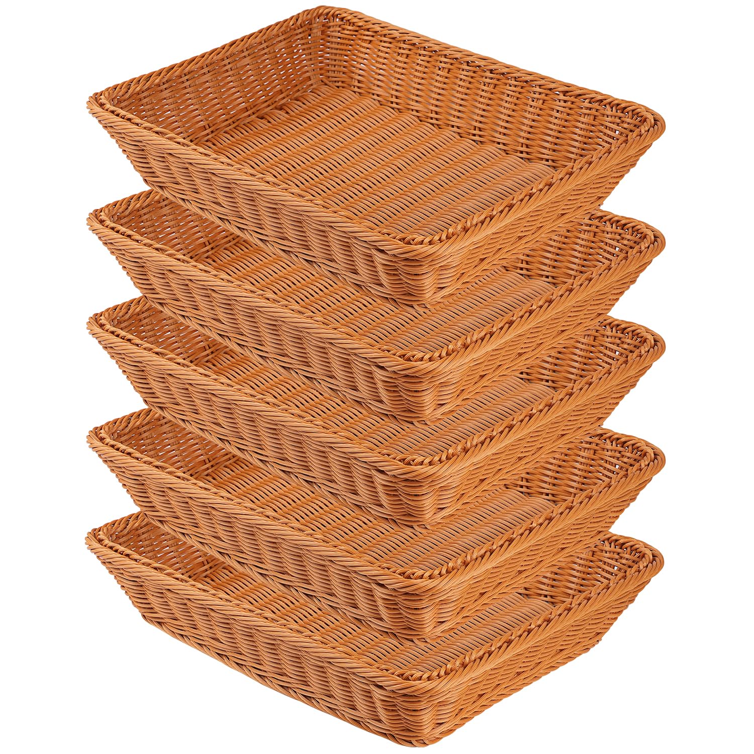 Photo 1 of 5 PCS 13.8x9.8 Inch Wicker Bread Basket, Woven Serving Basket, Tabletop Food Serving Basket for Restaurant, Bakery, Family Party, Hotel Serving, Fruits, Vegetables and Snacks, Brown